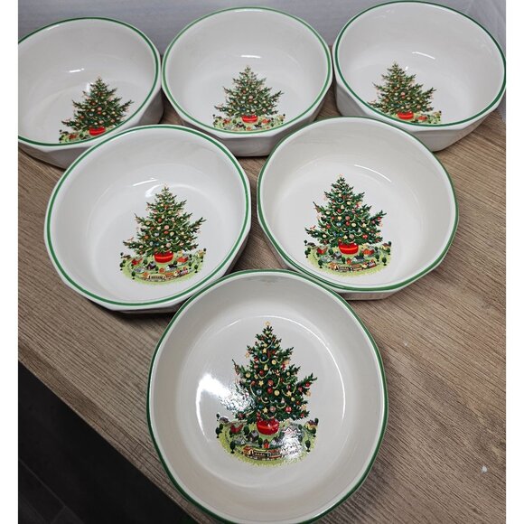 Pfaltzgraff Christmas Heritage Bowls Set of 6 Christmas Trees - Picture 2 of 5
